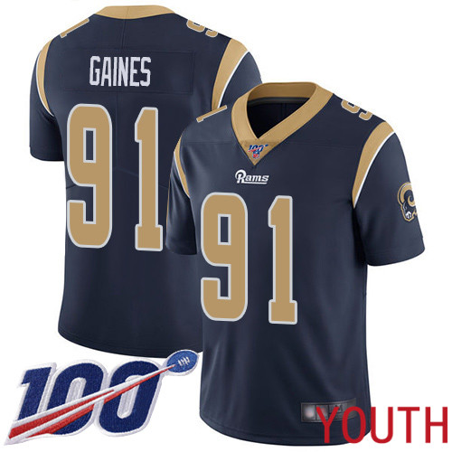Los Angeles Rams Limited Navy Blue Youth Greg Gaines Home Jersey NFL Football #91 100th Season Vapor Untouchable->youth nfl jersey->Youth Jersey